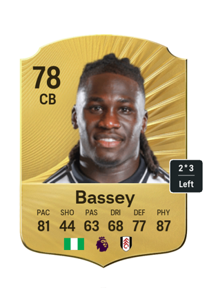 Calvin Bassey EA FC26 Gold Rare football card rated 78 used as a funny WhatsApp profile picture