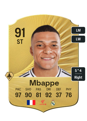 Kylian Mbappe EA FC26 Gold Rare Rated 91 kylian-mbappe-ea-fc26-gold-rare-rated-91